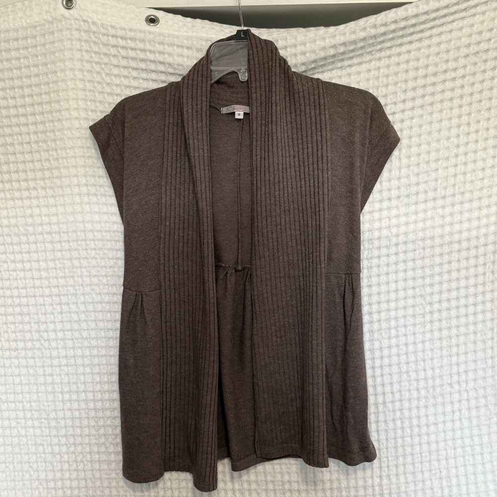 Brown Ribbed Open Front Cardigan Vest Womens Small Bohemian Light Layer